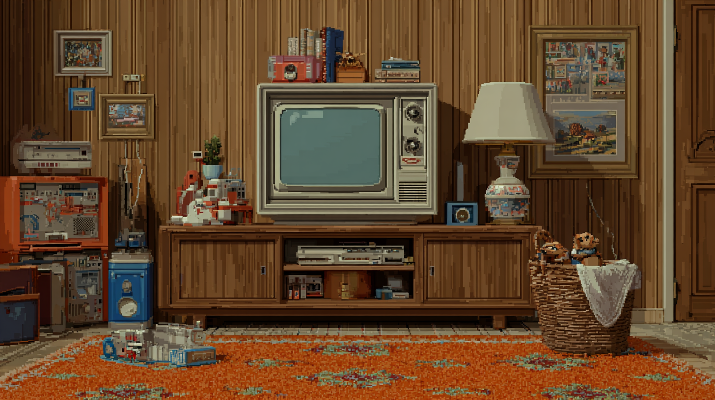 A cozy 80s living room
